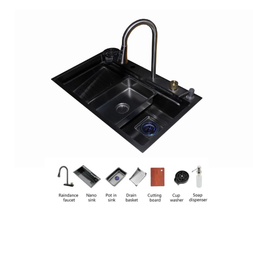 Purity Smart Korean Sink, 46 x 75 cm, Black, PSM 750BL, with Accessories & Waste