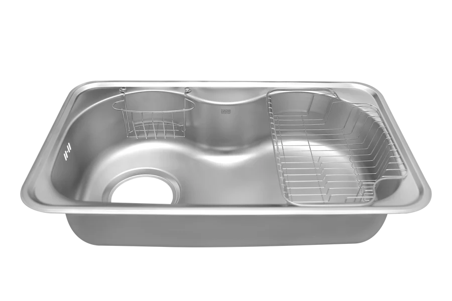 Hans Kitchen Sink 51 × 85 cm Right With Drain and accessories Chrome HB 85R