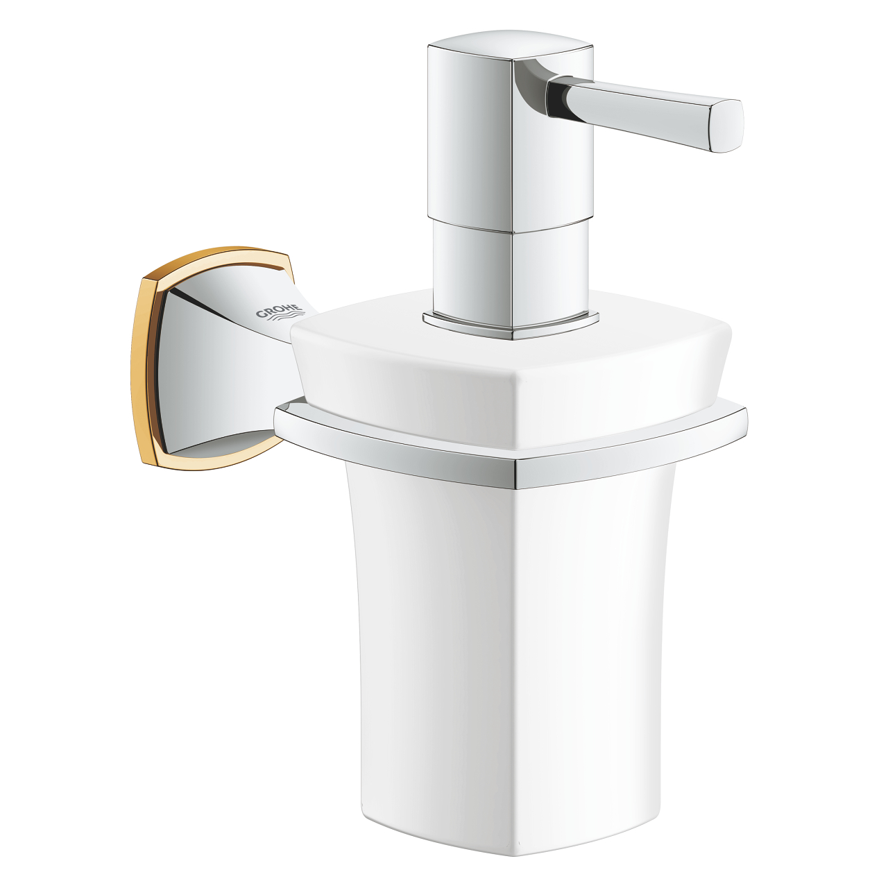 Grohe Grandera ceramic soap dispenser with holder - Chrome x Gold