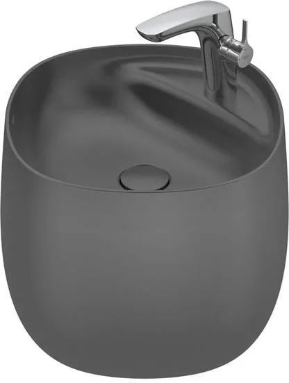 Roca Beyond Wall-hung FINECeramic® basin with integrated semipedestal 47 × 46 cm Onyx Dark Grey A3270B1640