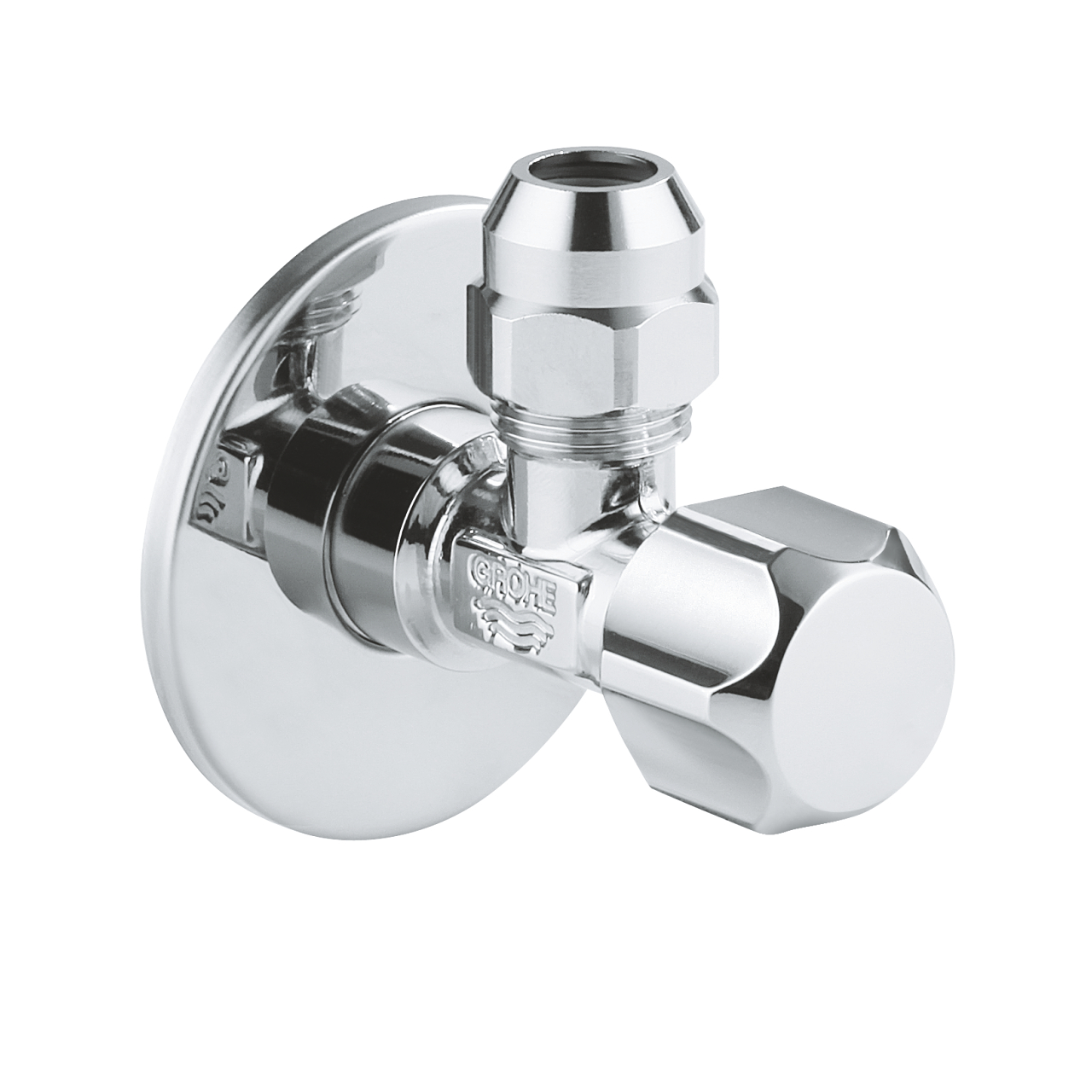 جروهى محبس زاويه مقبض بلاستيك 1/2" × 3/8" كروم 22018000