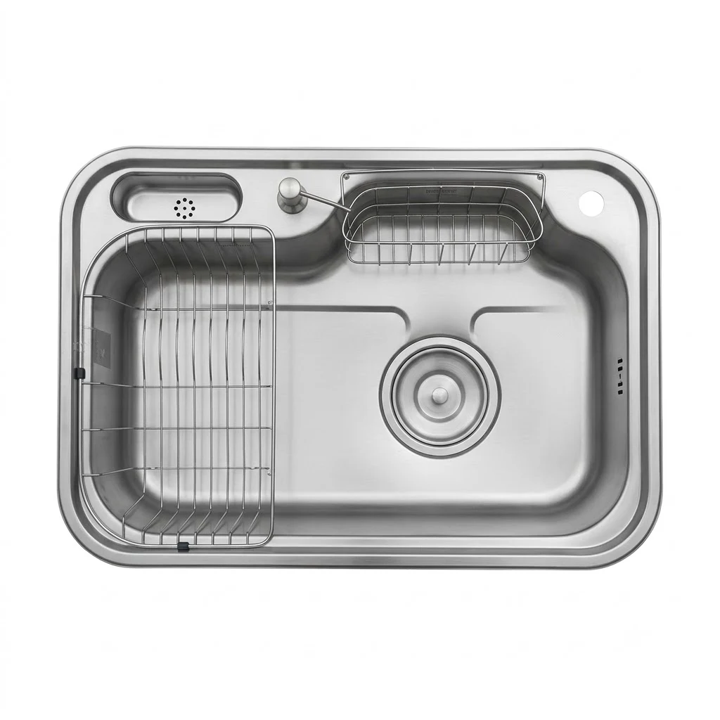 Korina Kitchen Sink JISP 840 Korean 51 x 84 cm 0.7 mm with accessories and drain PUR