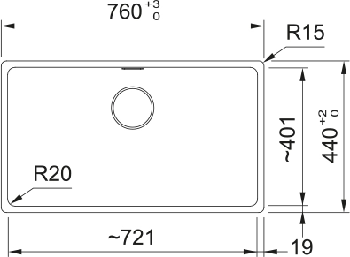 فرانكى حوض جرانيت MRG 44 × 76 سم اسود مط 1140661650 بالصرف