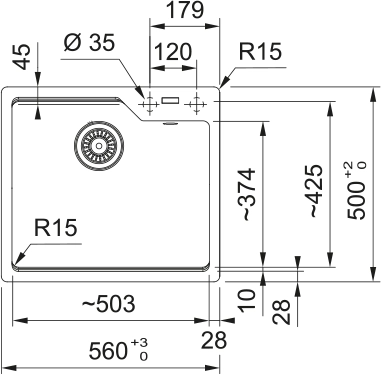 فرانكى حوض جرانيت UBG 50 × 56 سم اسود 1140686793 بالصرف