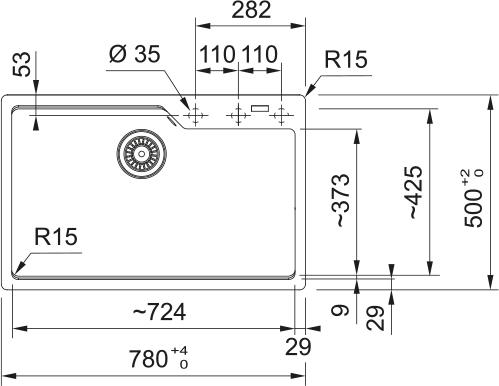 فرانكى حوض جرانيت UBG 50 × 78 سم اسود 1140686801 بالصرف