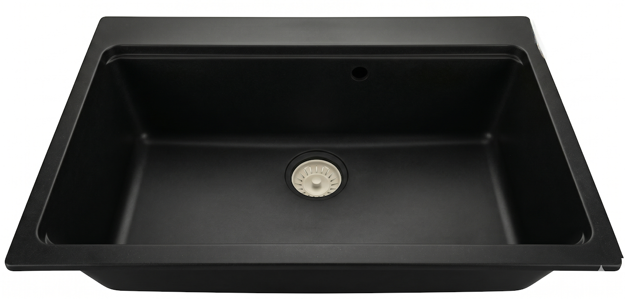 Beroia Granite Kitchen Sink 48 x 76 cm with Drain 006 Black