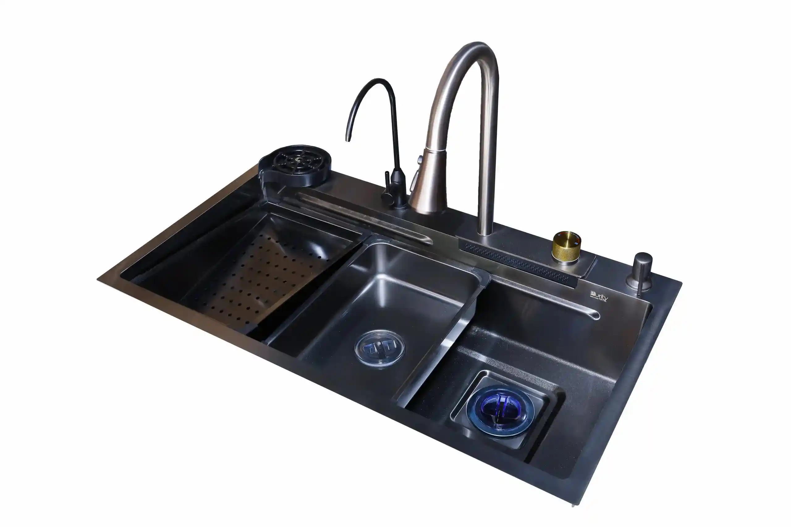 Purity Smart Korean Sink, 48 x 85 cm, Black, PSM 850BL, with Mixer, Accessories & Waste