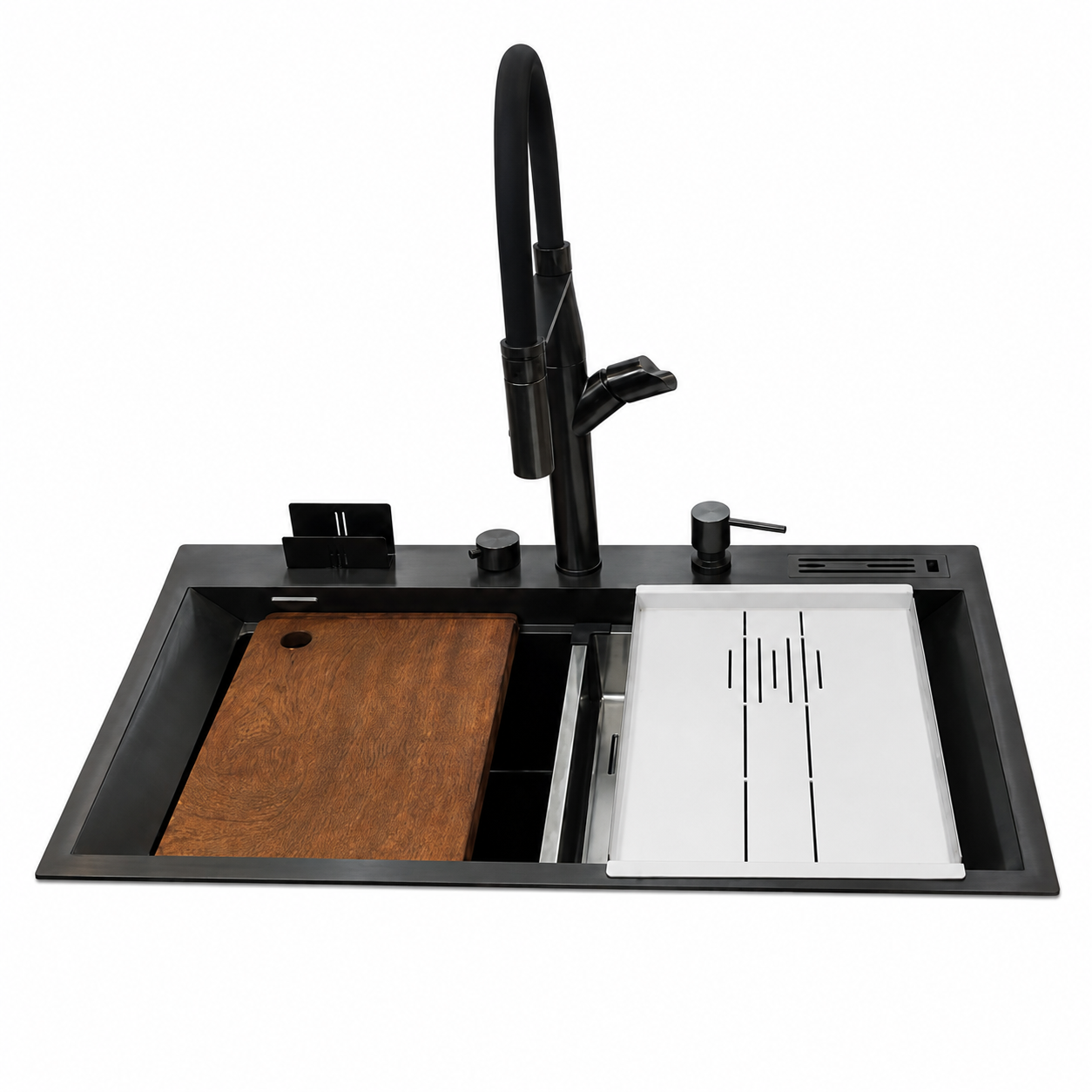 Beroia Smart Kitchen Sink 50 x 85 cm EW 8550NT with Mixer, Accessories and Drain Black