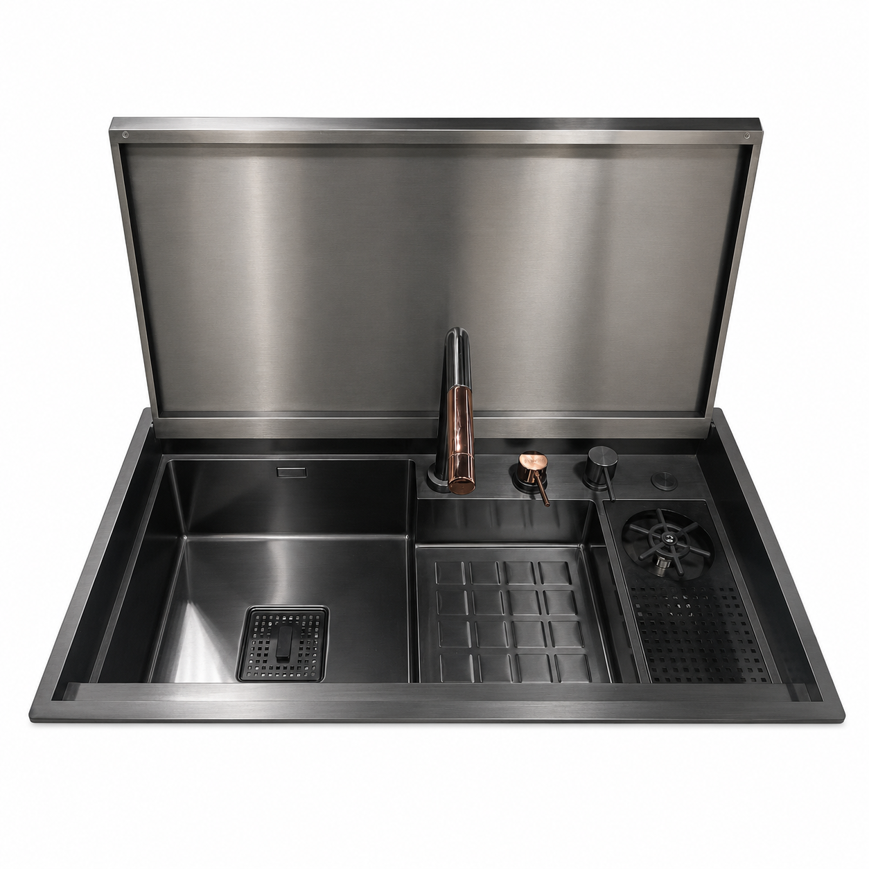 Beroia Smart Mechanism Kitchen Sink 50 × 88 cm EW 8850NJX with mixer, accessories, and drain Black