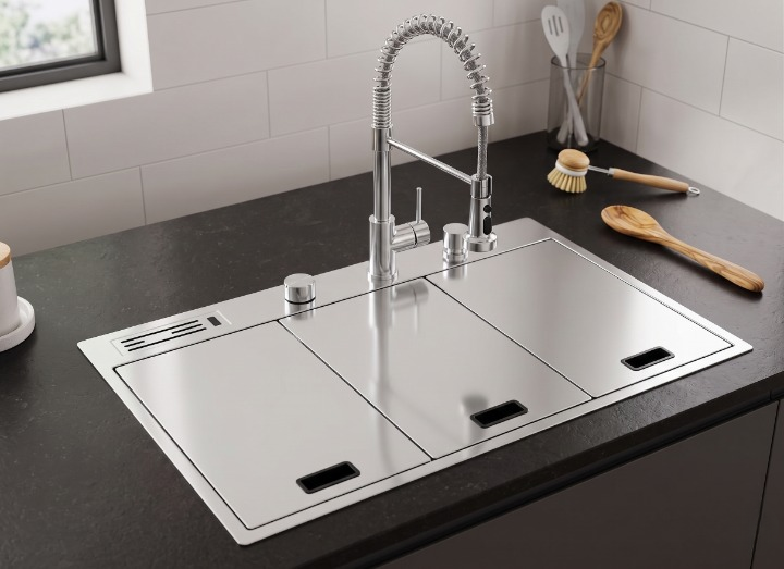 Beroia Smart Kitchen Sink 49 x 82 cm EW 8249Y with Mixer, Accessories and Drain Chrome