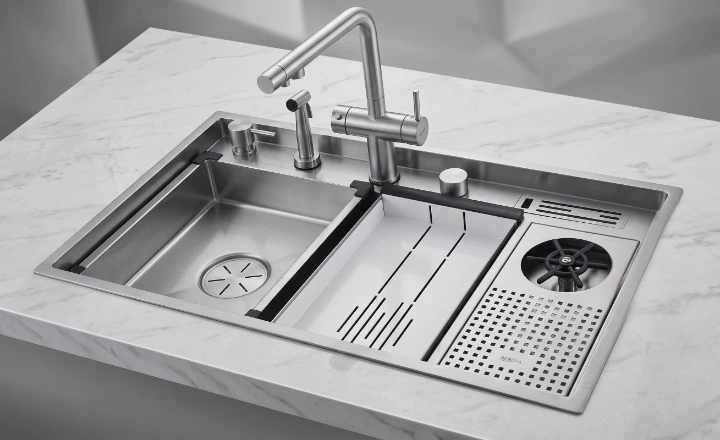 Beroia Smart Kitchen Sink 48 x 84 cm EW 8448J with Mixer, Accessories and Drain Chrome