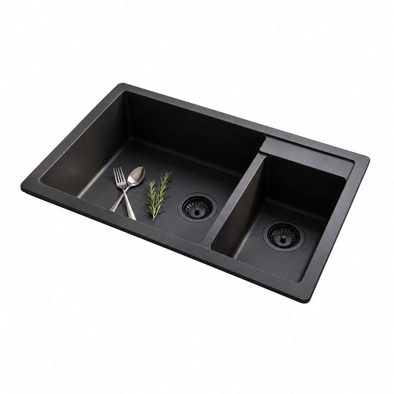 بيرويا حوض جرانيت صينى 50 × 86 سم اسود 2 عين HB 8204 - 002 بالصرف