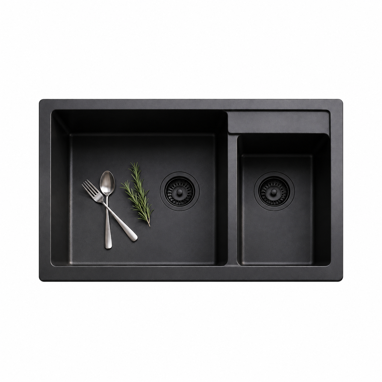 بيرويا حوض جرانيت صينى 50 × 86 سم اسود 2 عين HB 8204 - 002 بالصرف
