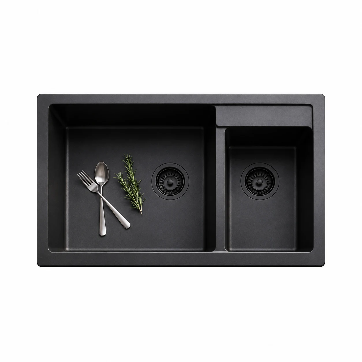 بيرويا حوض جرانيت صينى 50 × 86 سم اسود 2 عين HB 8204 - 002 بالصرف
