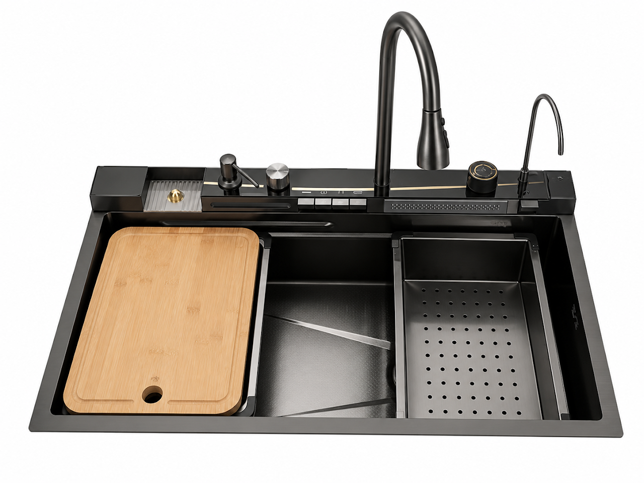 Purity kitchen sink PSM 850 BL Digital / 85*48 cm with mixer, accessories and drain Black