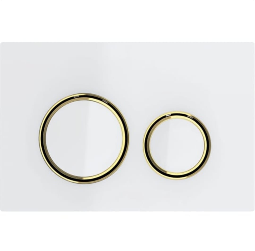 Geberit Sigma50 actuator plate, round, metal white with brass buttons 115652SI1