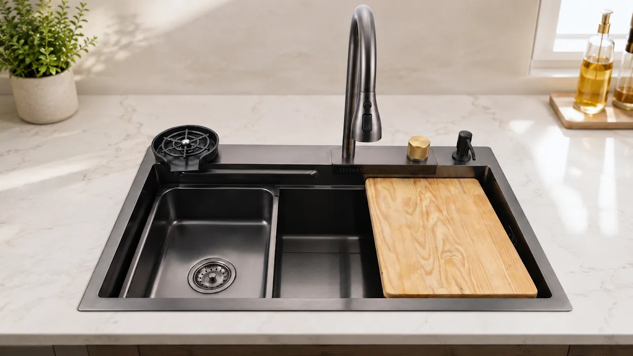 Kitchen Sink Asil Smart 45 × 75 cm with Mixer, Accessories and Drain Black AS 3541 Turkish
