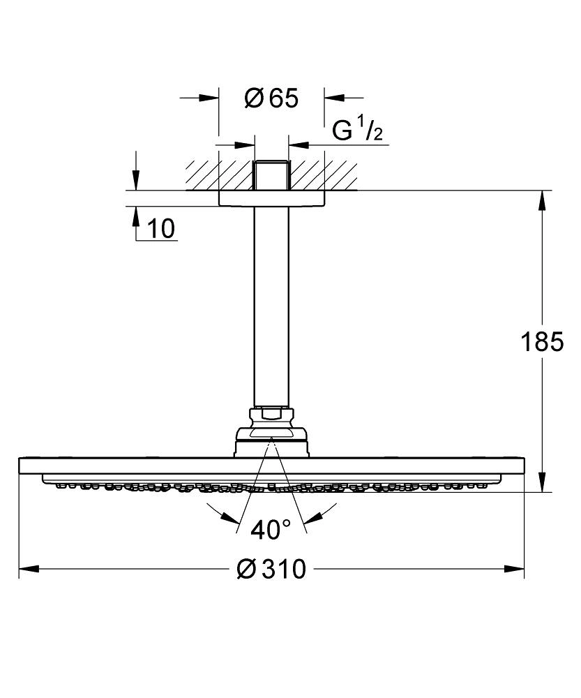 Grohe Rainshower Concealed Shower Head with Ceiling Outlet 31 cm Circular - hard graphite