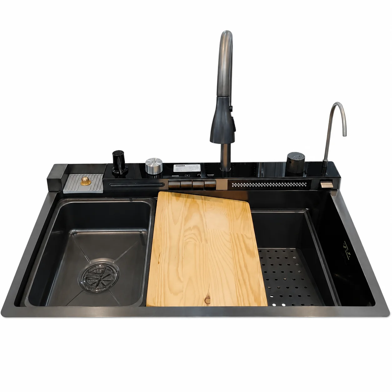 Asil digital sink AS 3547 - 45 x 75 cm 5 buttons with mixer, accessories and drain Black