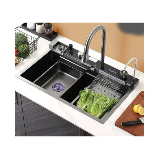 Asil digital sink AS 3547 - 45 x 75 cm 5 buttons with mixer, accessories and drain Black