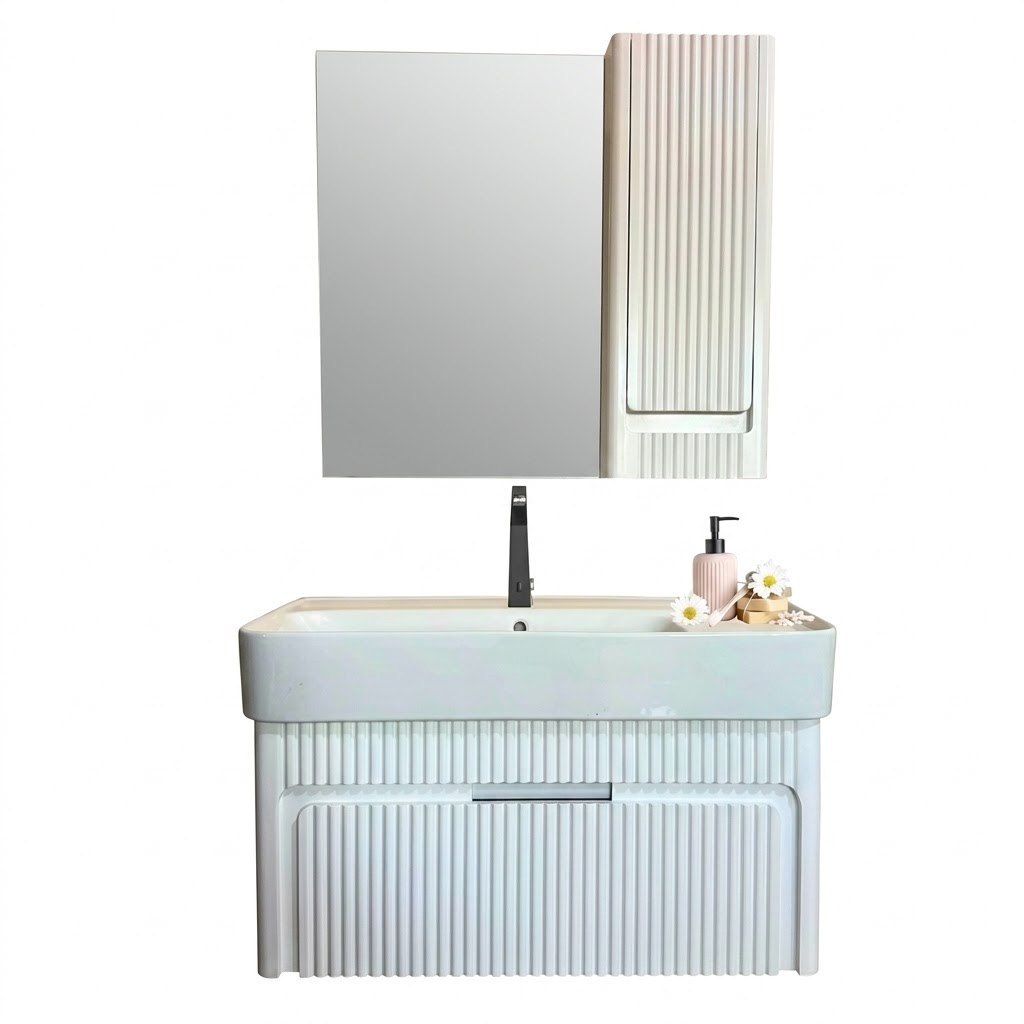 Waterproof Bordium White Vanity Unit with Mirror 80 cm PV 4090 For Subway Basin 5A408001
