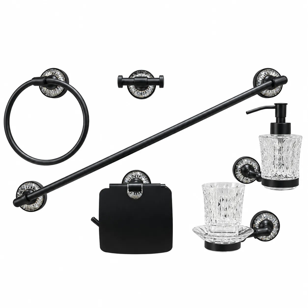 Infinity 6-Piece Bathroom Accessories Set Matte Black IN 4000