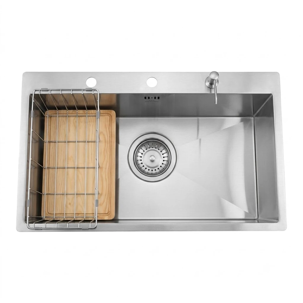 Asil Handmade Kitchen Sink AS 3504 - 48.5×85 cm, 1mm Chrome with Accessories & 6" Drain