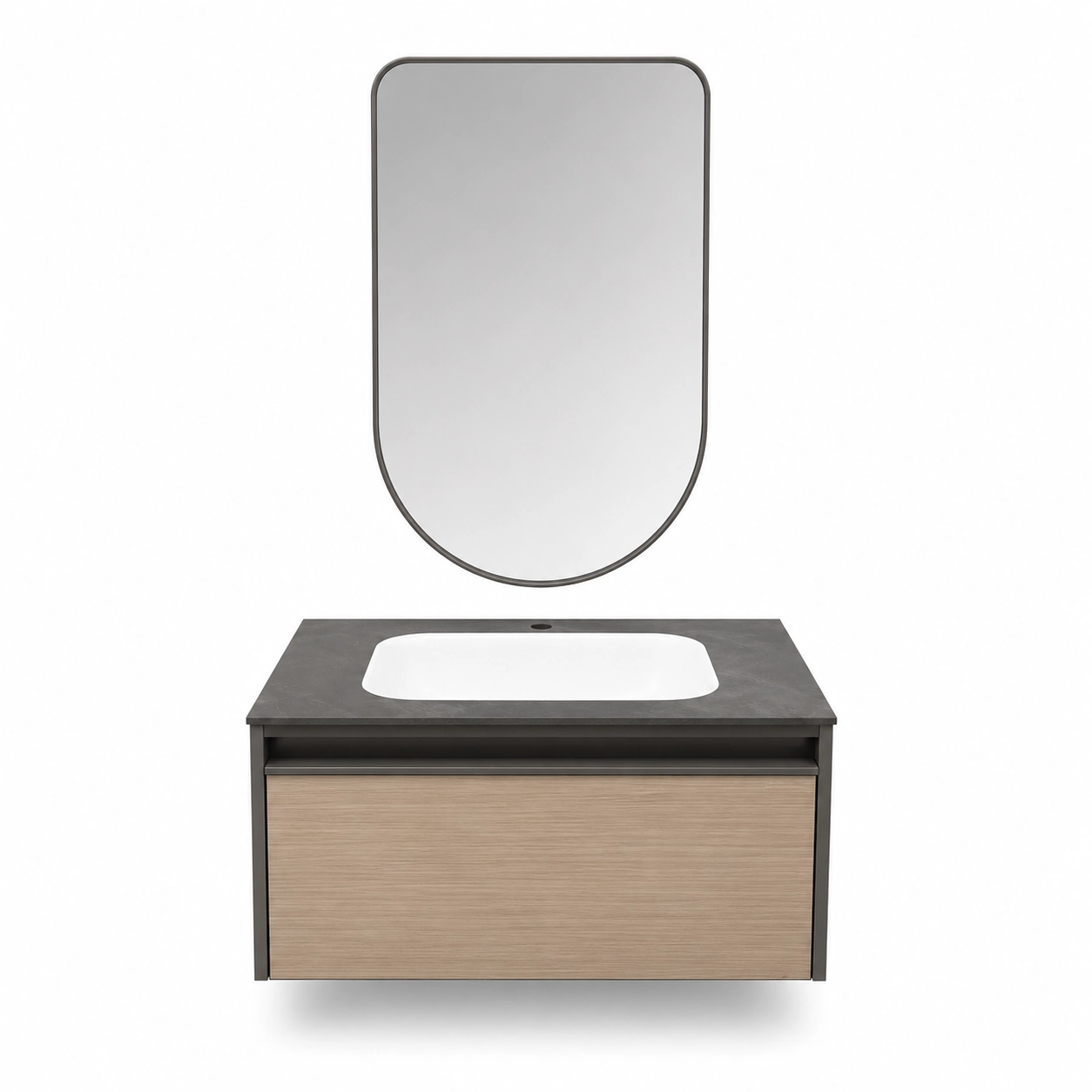 Beroia LD 5285 Light Wood Vanity Unit with Mirror & Washbasin 80 cm Steel Light Wood