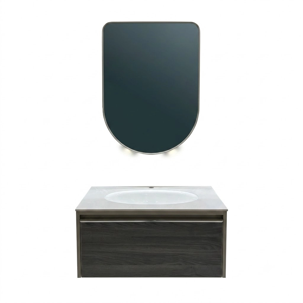 Beroia LD 5216 Vanity Unit with Mirror & Washbasin 80 cm Steel