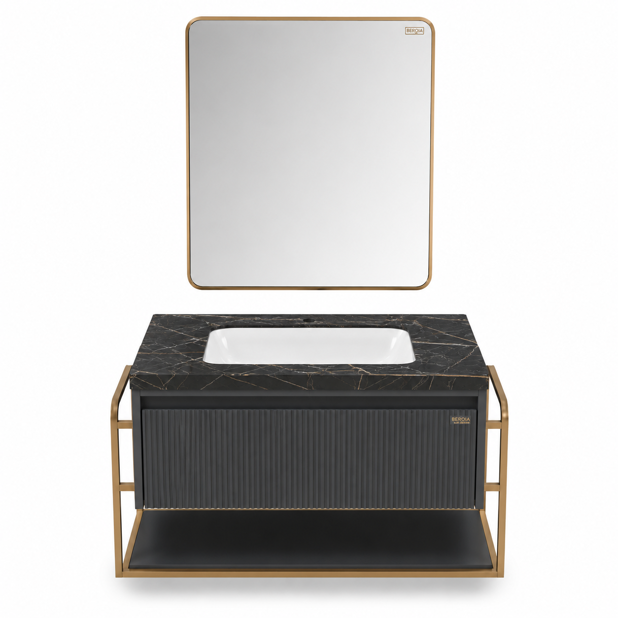 Beroia LD 5325 Vanity Unit with Mirror & Washbasin 100 cm Steel