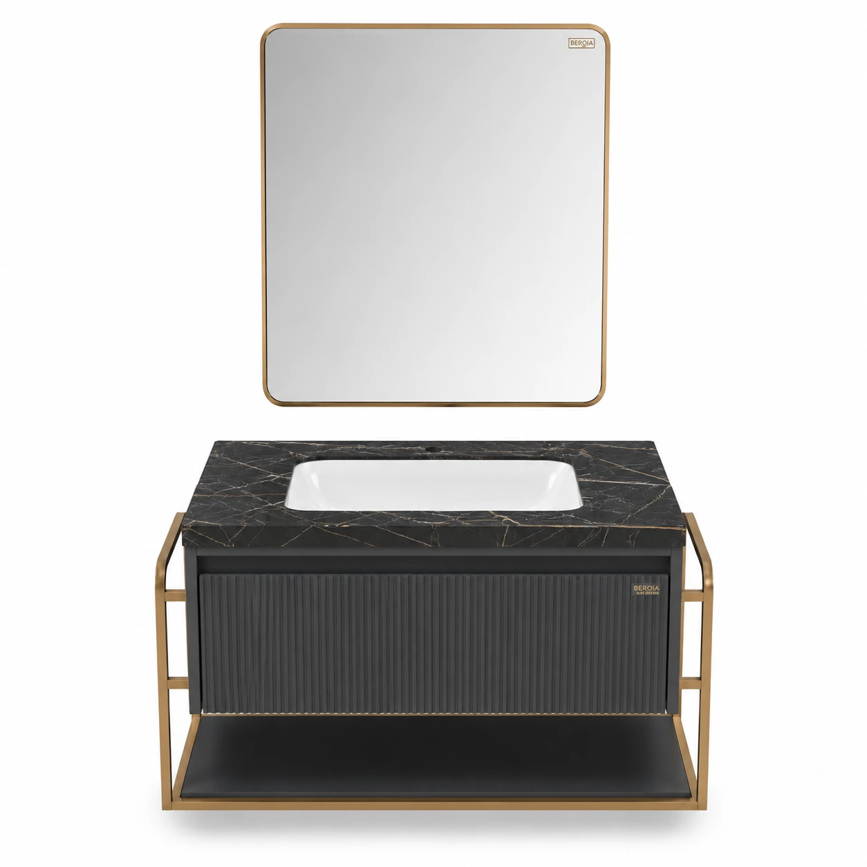 Beroia LD 5325 Vanity Unit with Mirror & Washbasin 100 cm Steel