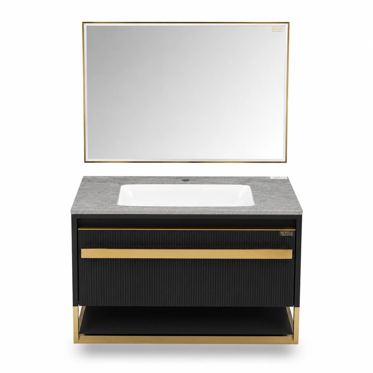 Beroia LD 5321 Vanity Unit with Mirror & Washbasin 80 cm Steel