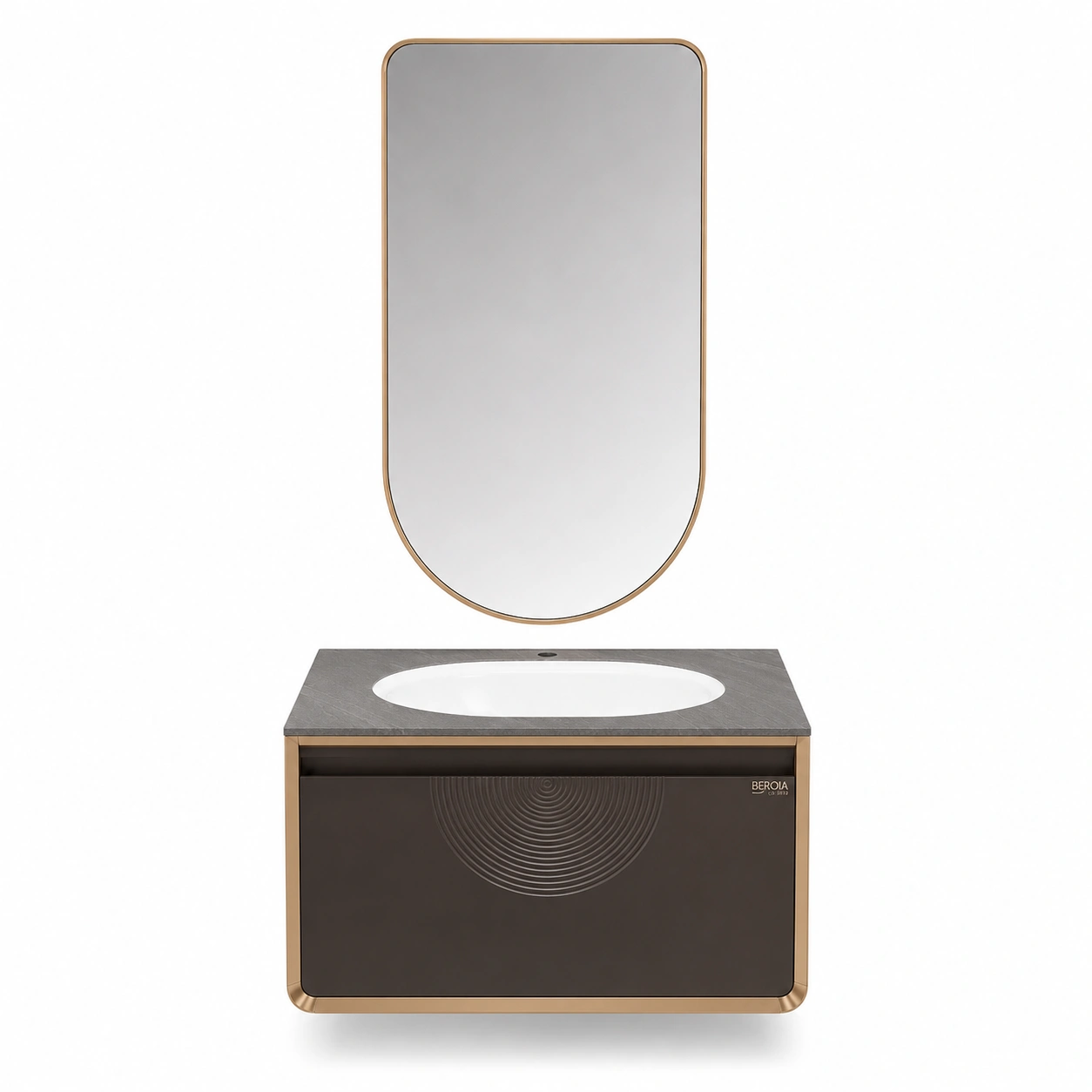 Beroia LD 5313 Vanity Unit with Mirror & Washbasin 80 cm Steel