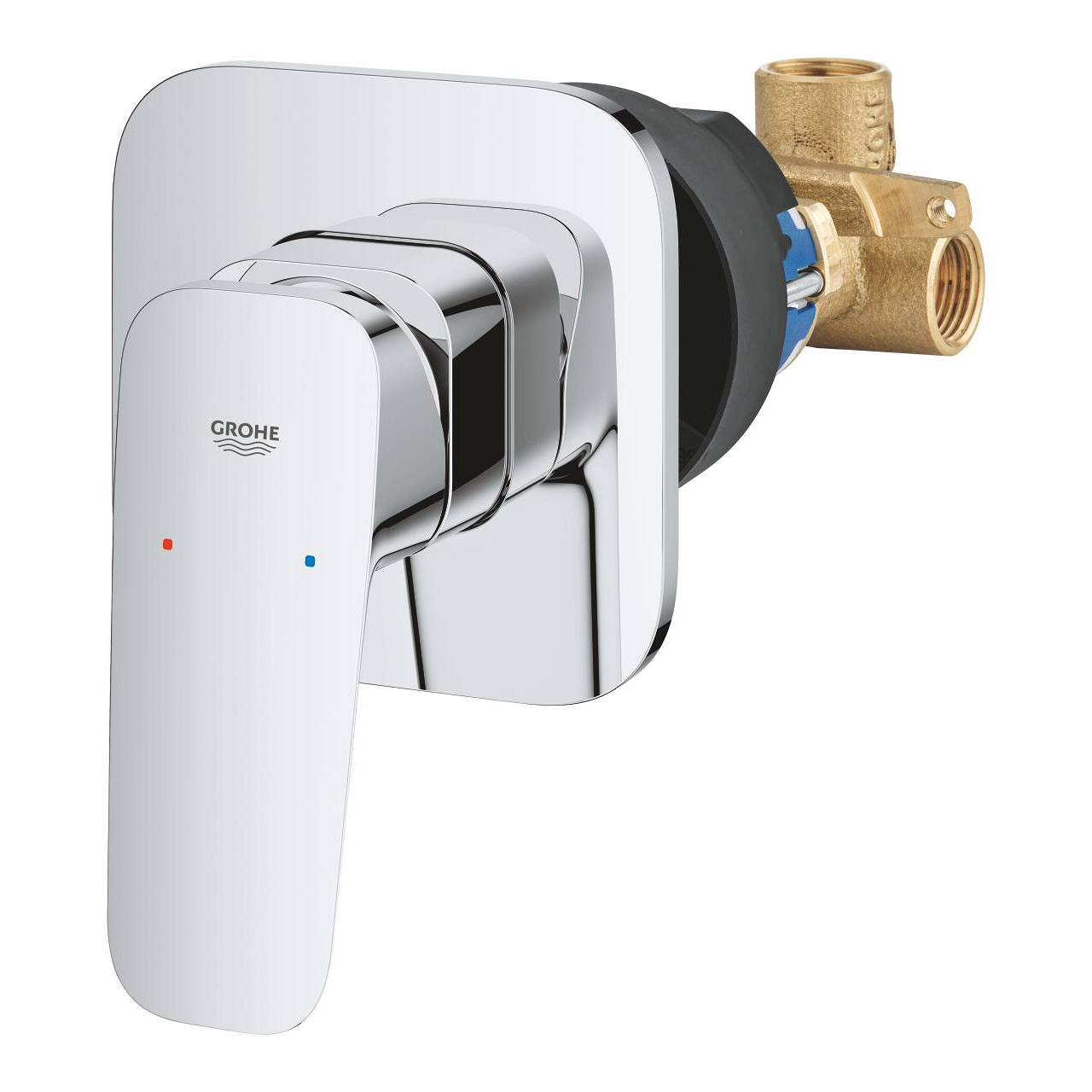 GROHE Cubeo Concealed Single-Lever Bath/Shower Mixer Trim without Diverter, with Built-in Body, Square, Chrome 1017750000