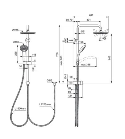 Shower System Ideal Standard Ceratwist T20 3-Function Round Exposed 2-Way Chrome BD 972AA