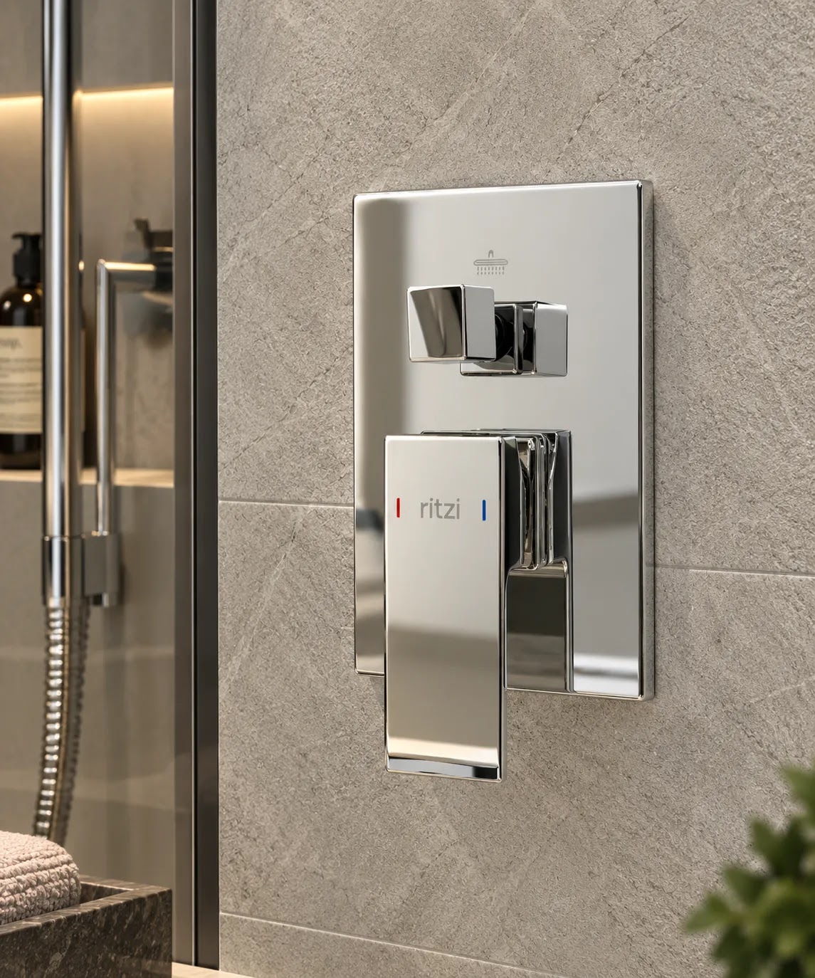 Concealed Bath Mixer Face Plate Ritzi Dainty With Diverter, 2-Way, Includes Body, Rectangular Chrome C2F-0005