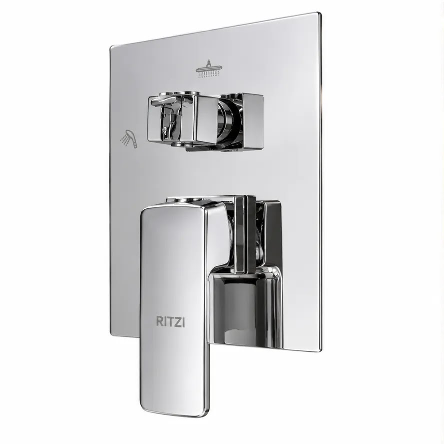 Concealed Bath Mixer Face Plate Ritzi Ample With Diverter, 2-Way, Includes Body, Rectangular Chrome C2F-0004