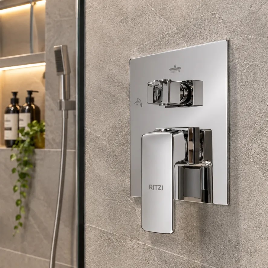 Concealed Bath Mixer Face Plate Ritzi Ample With Diverter, 2-Way, Includes Body, Rectangular Chrome C2F-0004