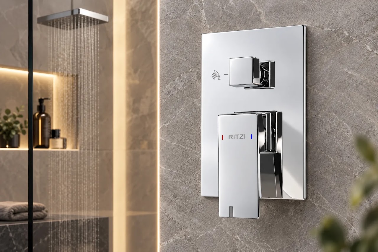 Concealed Bath Mixer Face Plate Ritzi Posh With Diverter, 2-Way, Includes Body, Rectangular Chrome C2F0005