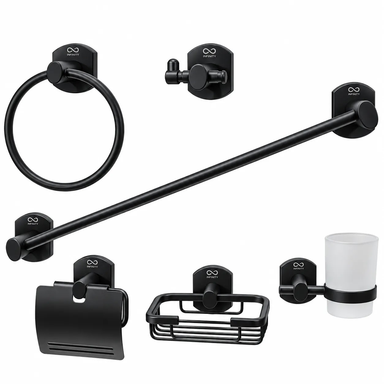 Infinity 6-Piece Bathroom Accessories Set Matte Black IN 3500B