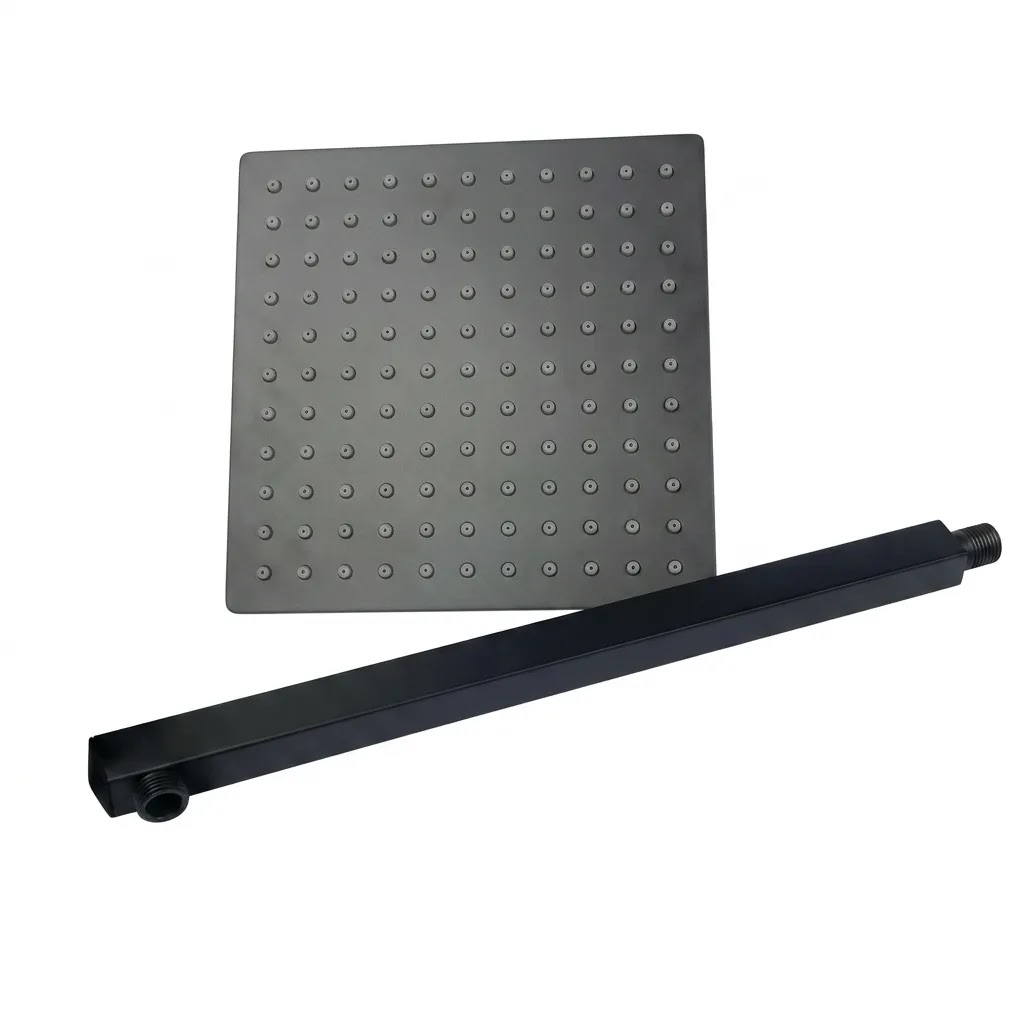 Armos Concealed Shower Head with Outlet, Top-Mounted, Square, 30 cm Turkish - Matte Black