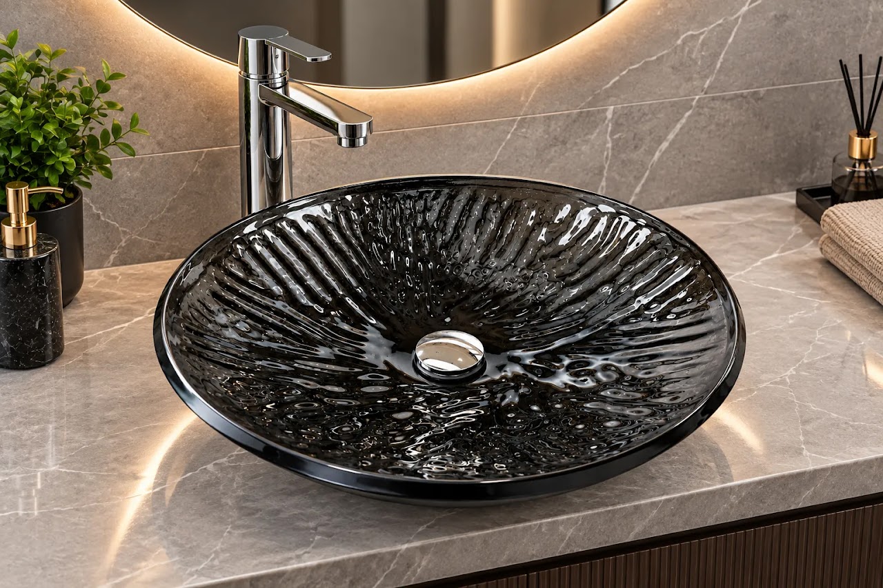 Over-Counter Basin Glacio Glass Black SF 004