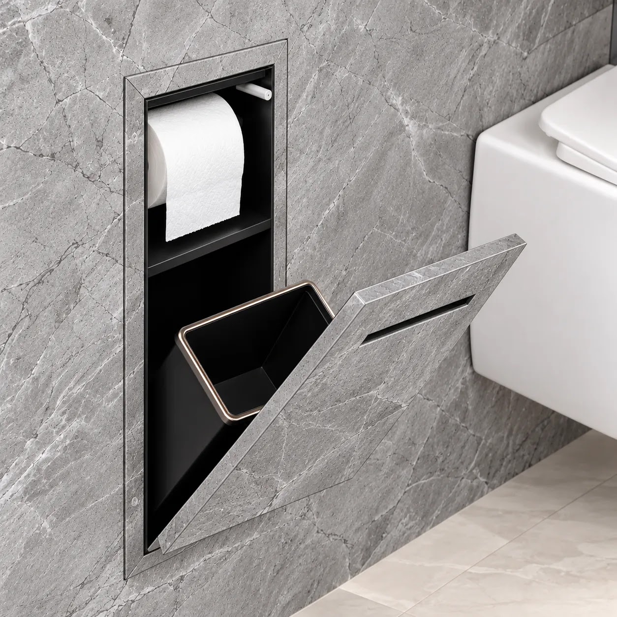 Recessed Toilet Unit Gevel Steel 304 with Toilet Paper Holder - Basket 22.4 × 53.2 × 14 cm Matte Black GV 7331B