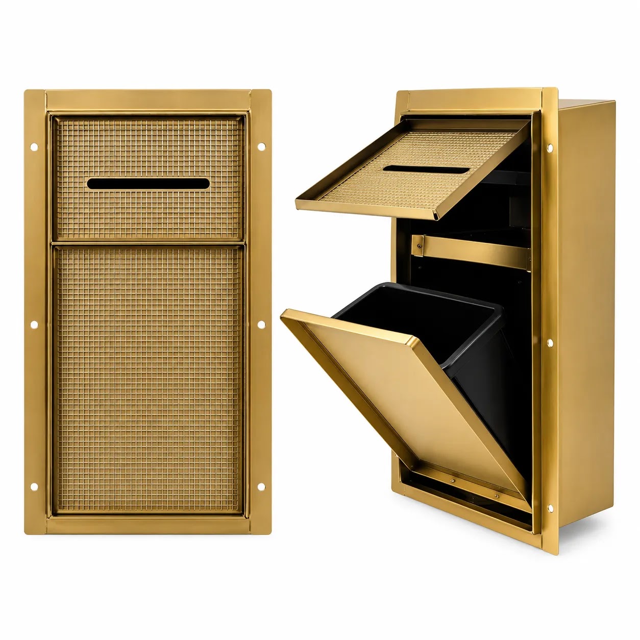 Recessed Toilet Unit Gevel Steel 304 with Toilet Paper Holder - Basket 22.4 × 53.2 × 14 cm - Matte Gold