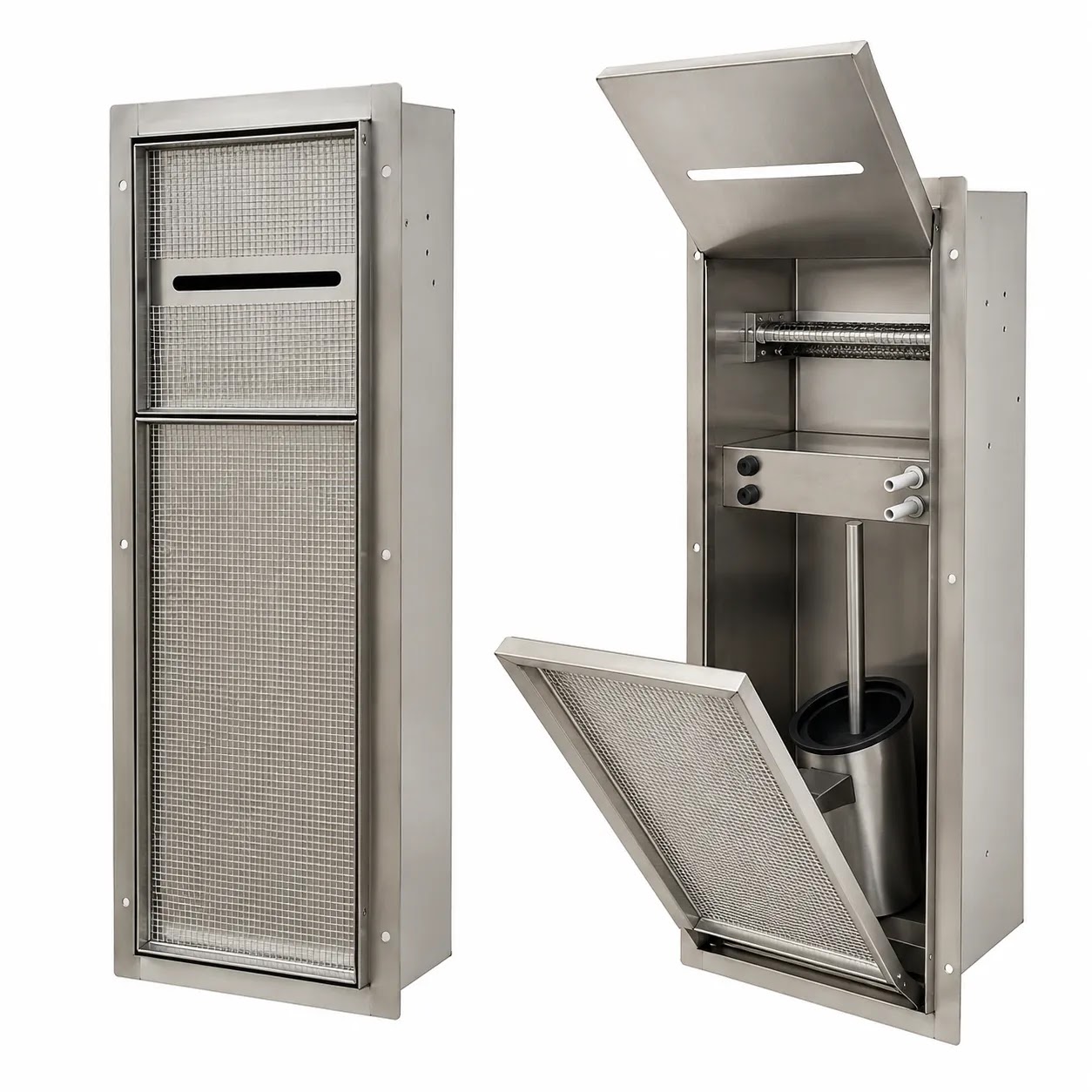 Recessed Toilet Unit Gevel Steel 304 with Toilet Paper Holder - Toilet Brush 20 × 62.8 × 14 cm - Matte Chrome