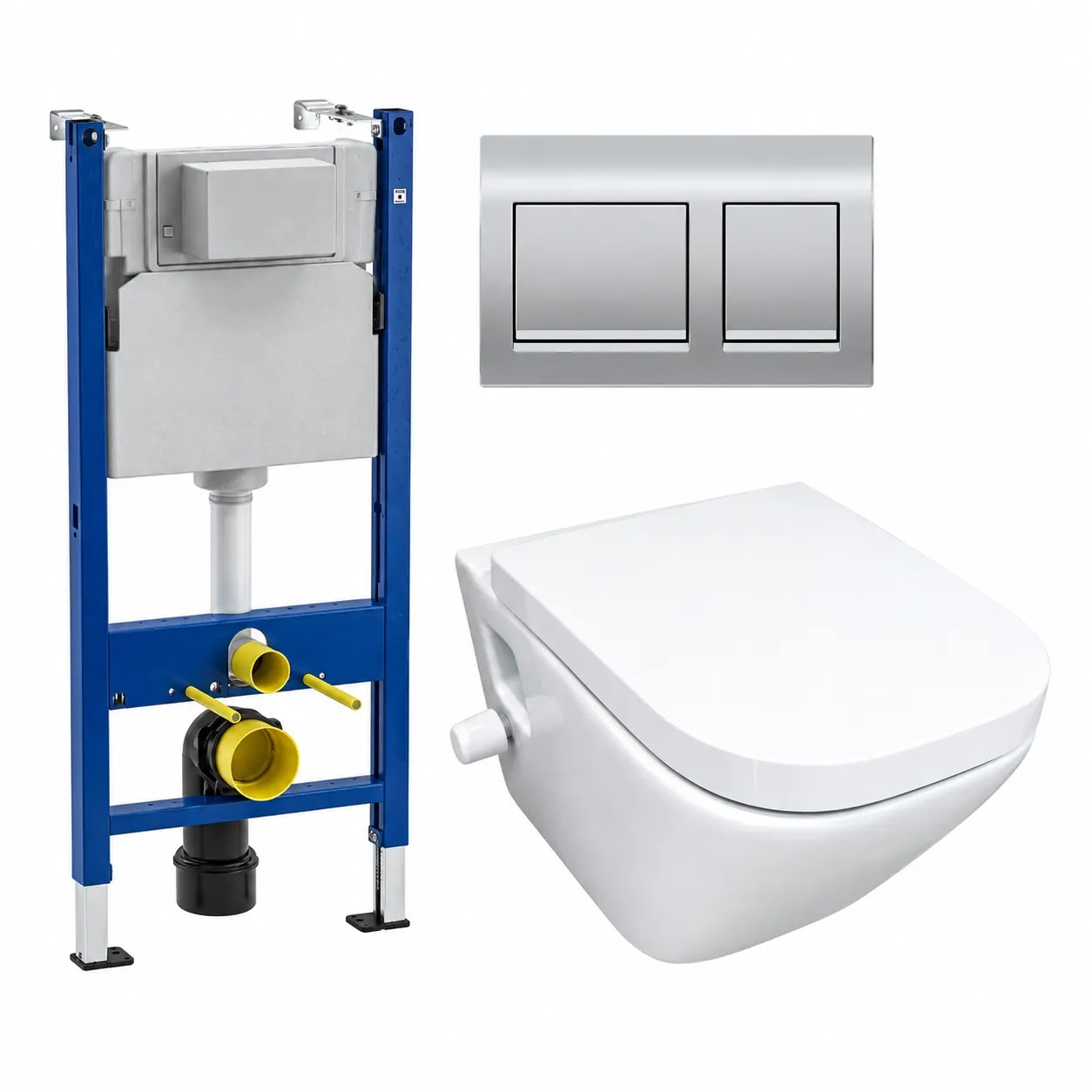 Elwan Roca Offer 3-Piece Set (Wall-Hung Toilet with Seat and Concealed Cistern Square Chrome) 03