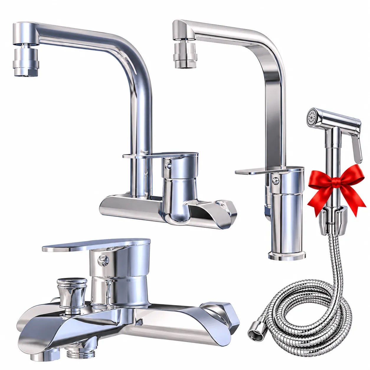 Elwan Offer 4-Piece Set (Basin Mixer - Bathtub Mixer - Gamma Plaza Wall-Mounted Kitchen Mixer) + Free Bidet  20
