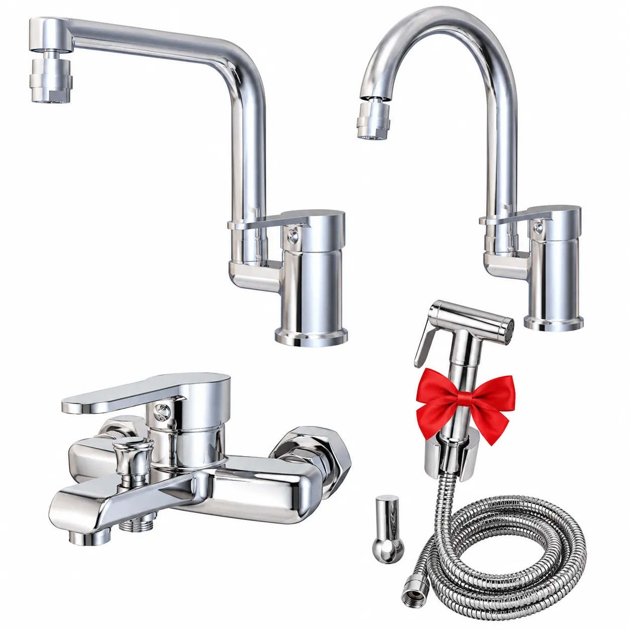 Elwan Offer 4-Piece Set (Basin Mixer - Bathtub Mixer - Beta Plaza Wall-Mounted Kitchen Mixer) + Free Bidet  22