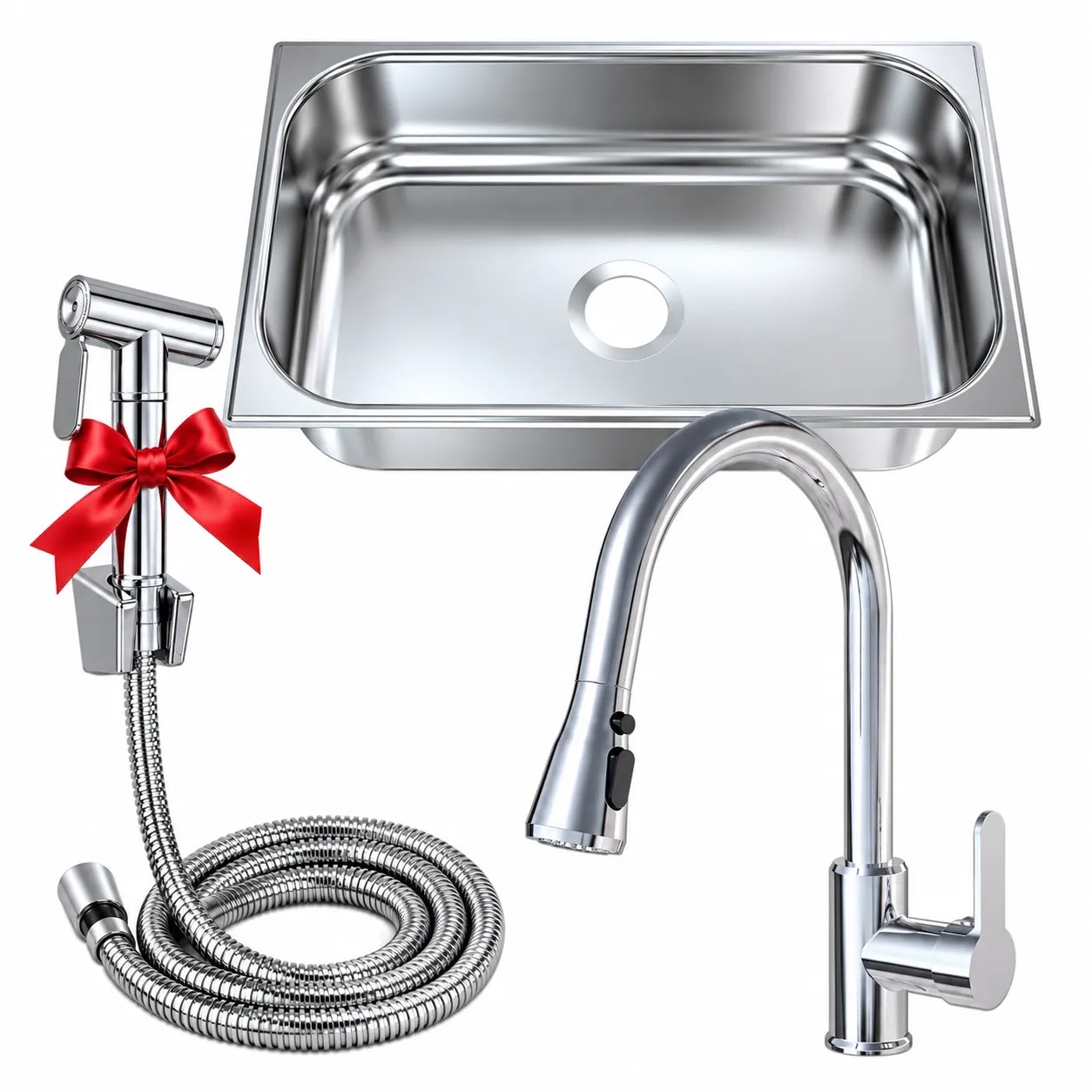 Elwan Offer 3-Piece Set (Aqua Pull-Out Mixer - Galaxy Plaza Basin ) + Free Bidet 25