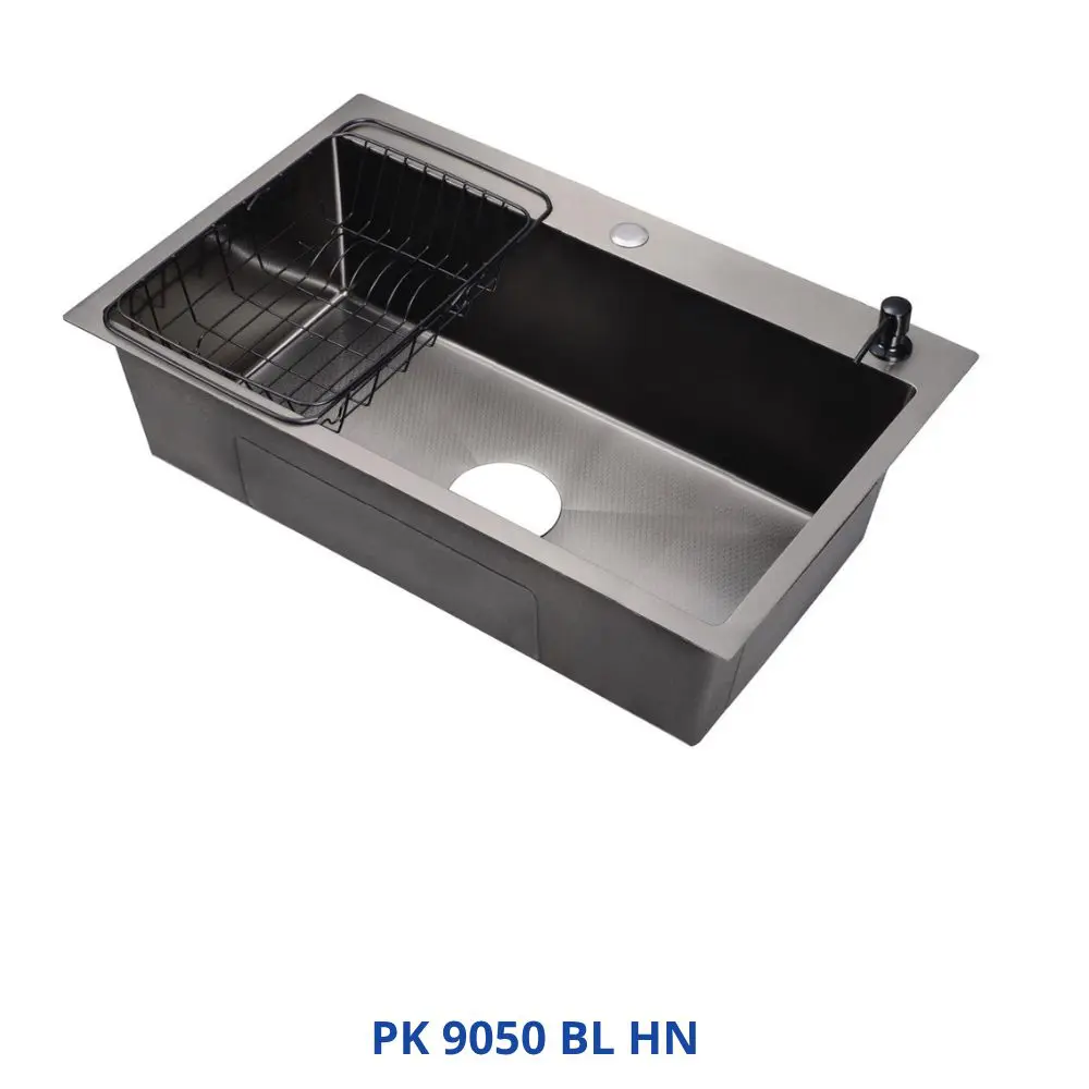 كورجى حوض مطبخ هاند ميد صينى 50 × 90 سم بلاك PK 9050BLHN بالصرف والاكسسوار PUR